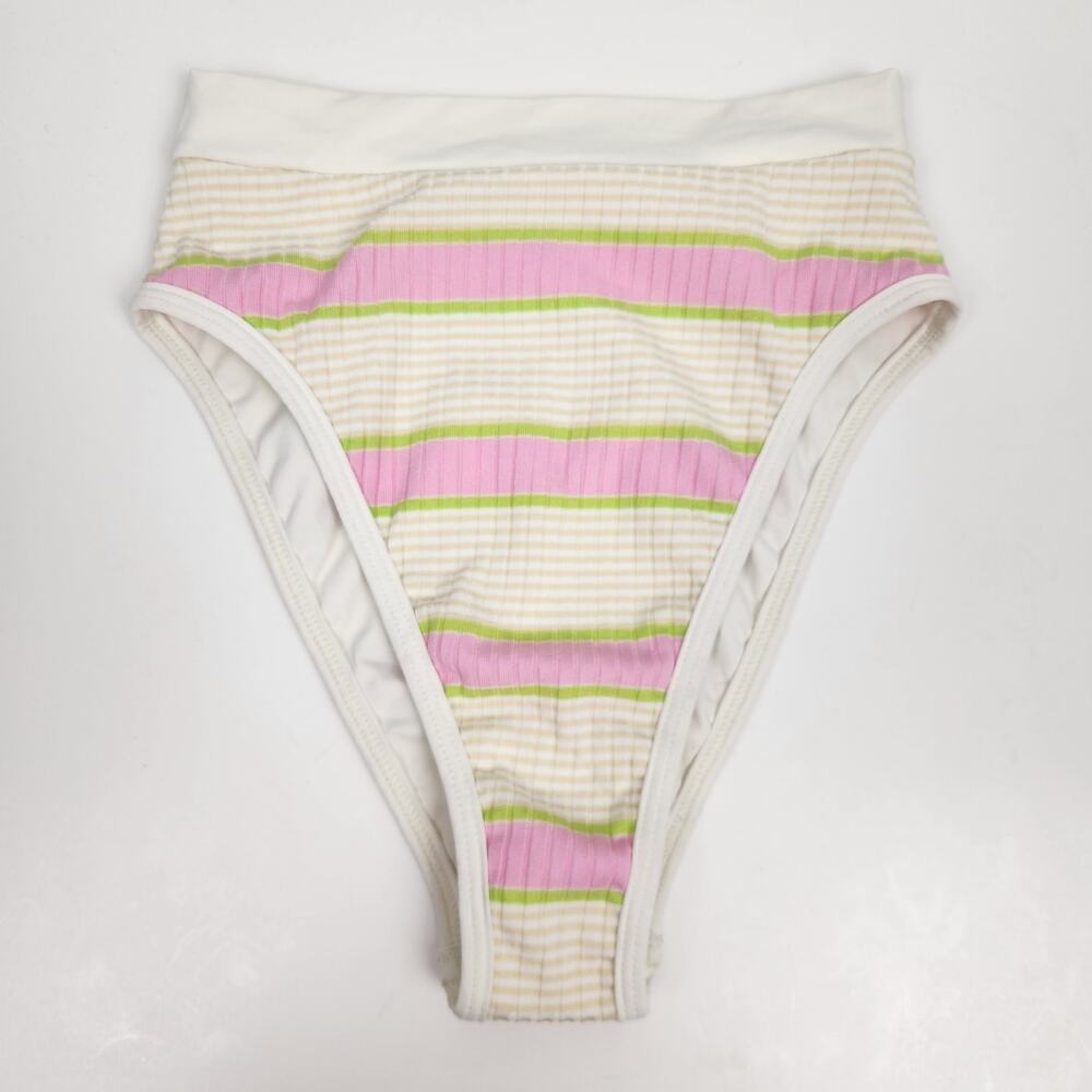 L*Space Frenchi Bikini Bottom in Cream Pink Striped Size Small NWT High Waisted